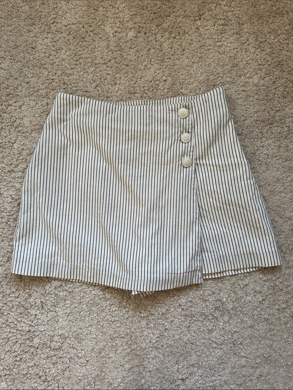 Skies Are Blue Cream and Black Striped Wrap-Front Skort